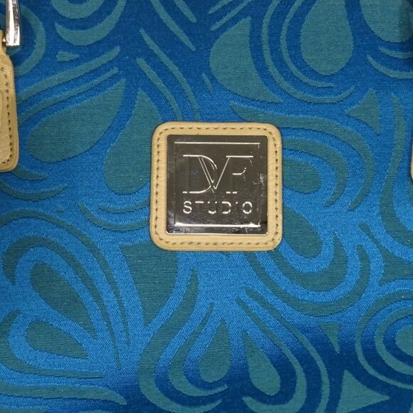 Diane Von Furstenberg DVF Travel Bag Luggage Tote Carryon Blue Tan Canvas - Picture 2 of 12